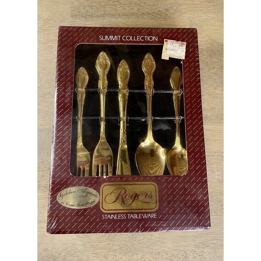NEW Stanley Roberts Rogers Gold Precious Rose 20pc Electroplated Flatware VTG